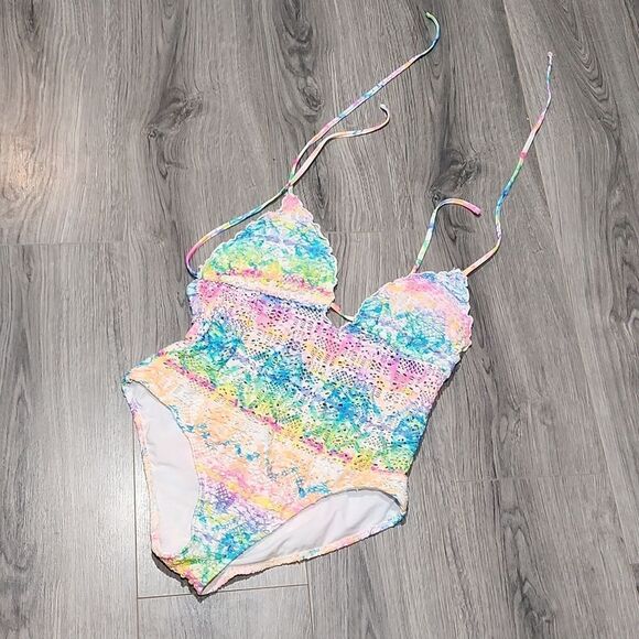 GUC OP Neon Crotched Sexy Boho One Piece Swimsuit - Picture 2 of 9